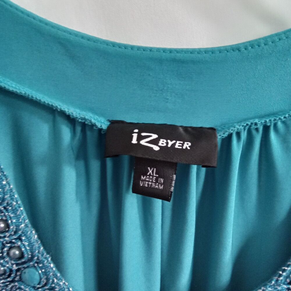 iz Byer Tank Beaded Blue Pleated Women XL - Picture 4 of 8